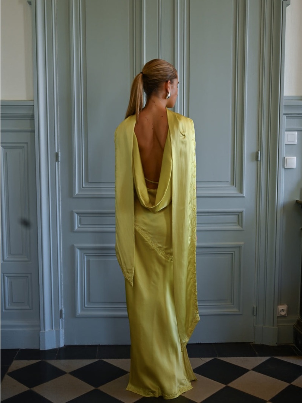 Yellow The Label Nina Silk Dress - Chartreuse - Picture 10 of 11